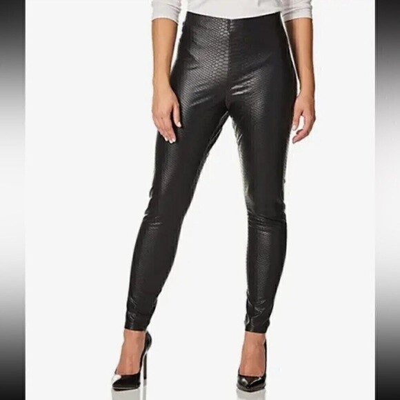 Hue Croco Leatherette High Rise Leggings size Large, black - Picture 3 of 8